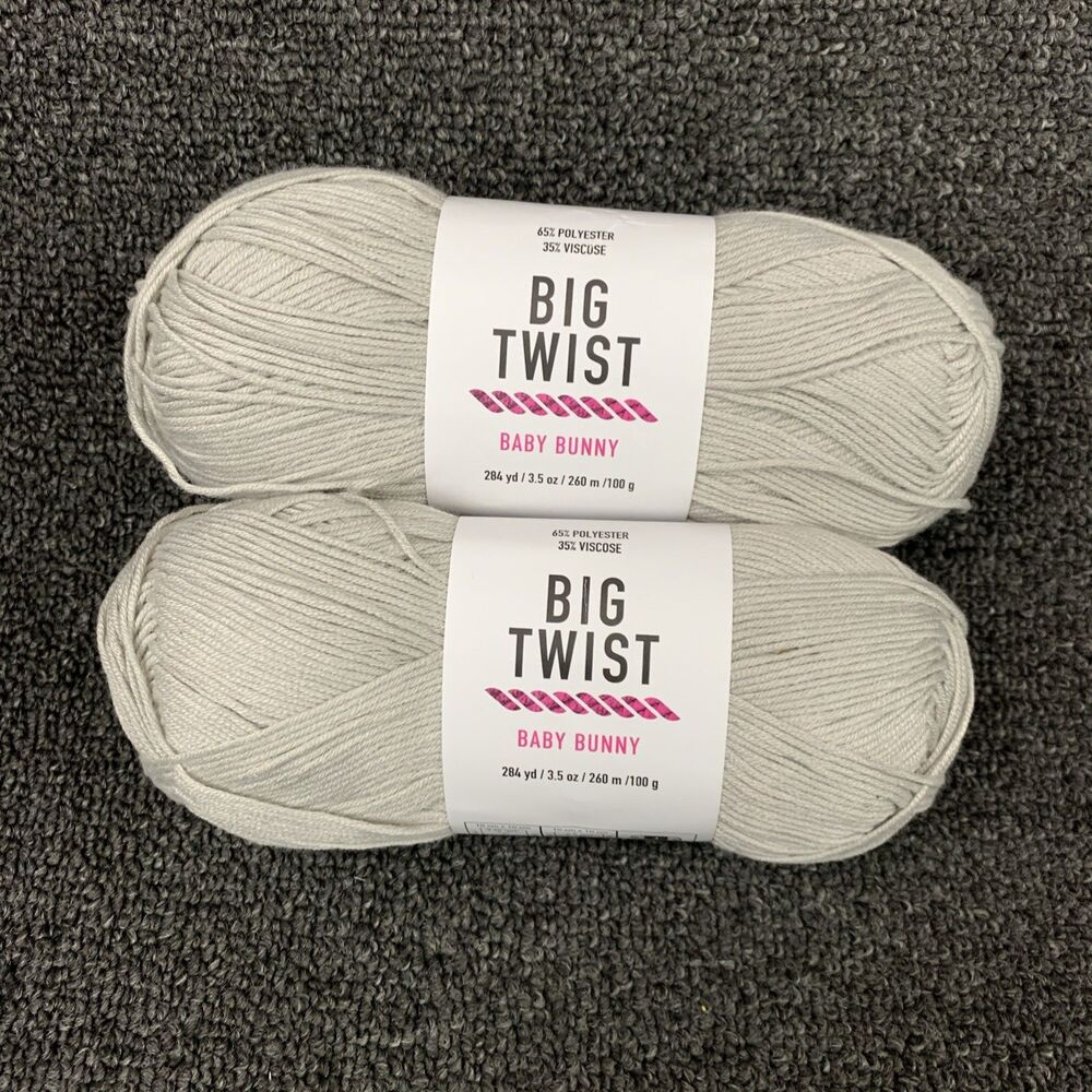 Lot Of 2 Big Twist Baby Bunny Light Gray Yarn 3.5 oz 284 yds Ea Super Fine Rare